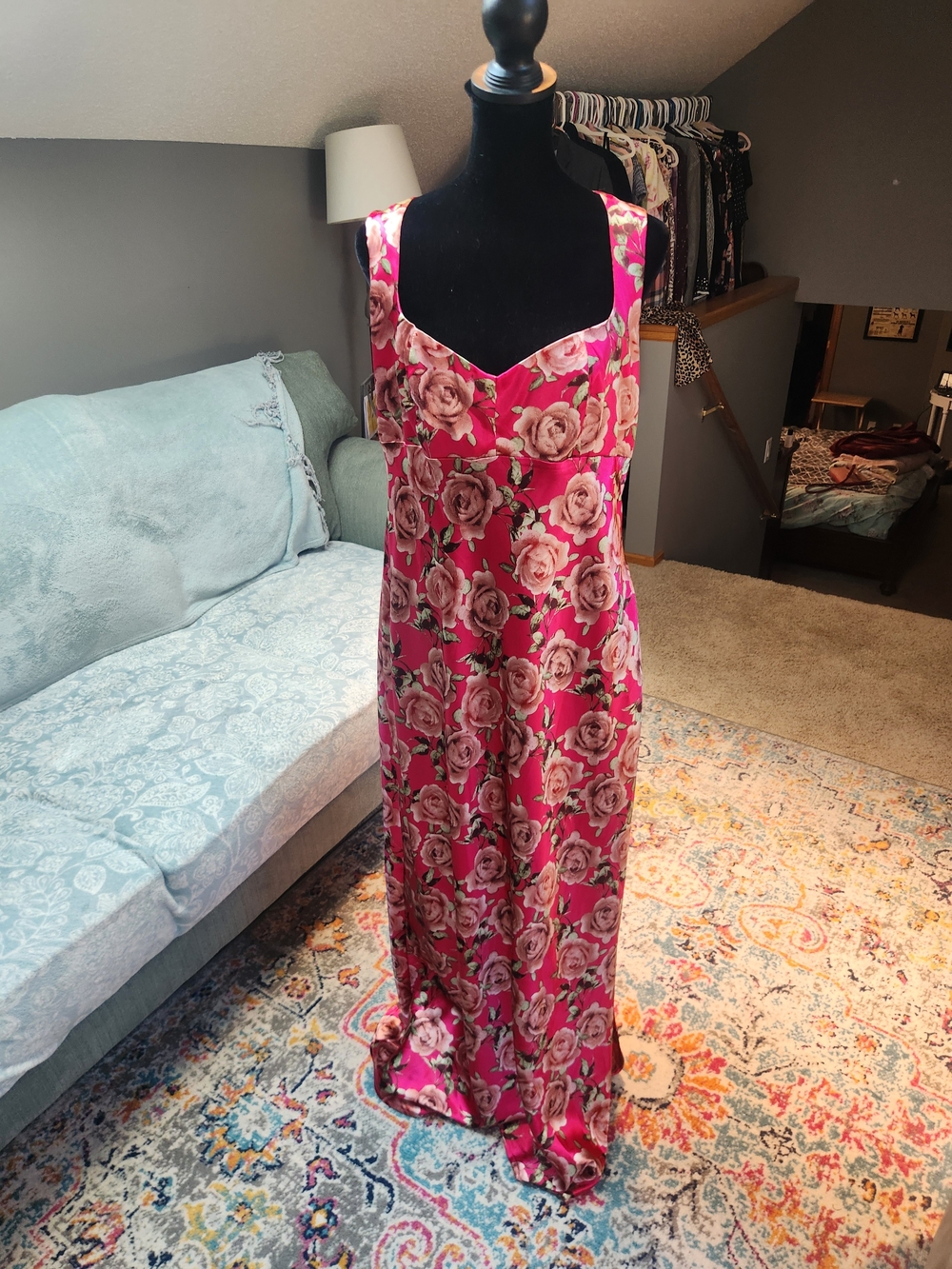Wild Fable Target pink floral satin maxi dress size Large sexy & glamorous